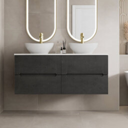 Aveli 1200mm Black White Marble Vanity Unit Double Oval Basin Wall Hung Soft Close - thumbnail 2