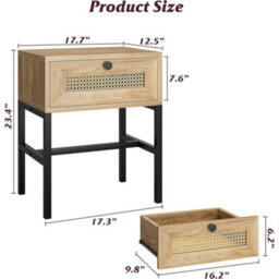 Rattan Coffee Table With Drawer Open Storage Shelf Metal Frame - thumbnail 2