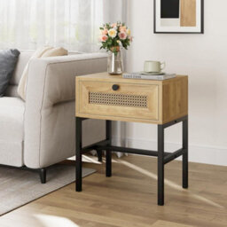 Rattan Coffee Table With Drawer Open Storage Shelf Metal Frame - thumbnail 5