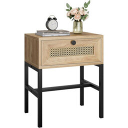 Rattan Coffee Table With Drawer Open Storage Shelf Metal Frame - thumbnail 4