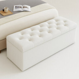 137Cm Chesterfield Ottoman Storage Box, White Plush Velvet Upholstered Blanket Box, End Of Bed Bench, Deep Storage Chest