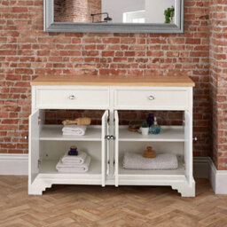 Homestylestore 1210mm Antique White And Oak Bathroom Vanity Unit With Chrome Round Handles - thumbnail 4