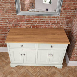 Homestylestore 1210mm Antique White And Oak Bathroom Vanity Unit With Chrome Round Handles - thumbnail 2