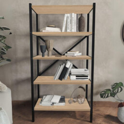 Urbn-Living Urbnliving 121Cm Height 5-Shelf Sapphire Oak Wooden Bookcase With Metal Frame Home Décor Storage And Shelving Unit - thumbnail 2