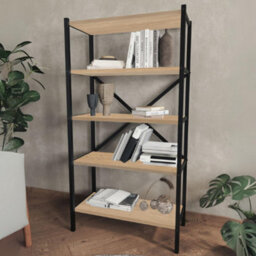 Urbn-Living Urbnliving 121Cm Height 5-Shelf Sapphire Oak Wooden Bookcase With Metal Frame Home Décor Storage And Shelving Unit - thumbnail 3
