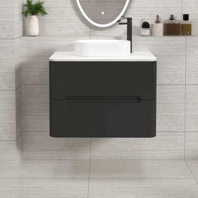 Royal Bathrooms Venice 700mm Matt Nocturne Black Wall Mounted Bathroom Countertop Vanity Unit 2 Drawer With Lyon Basin - image 1