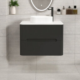 Royal Bathrooms Venice 700mm Matt Nocturne Black Wall Mounted Bathroom Countertop Vanity Unit 2 Drawer With Lyon Basin - thumbnail 1