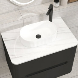 Royal Bathrooms Venice 700mm Matt Nocturne Black Wall Mounted Bathroom Countertop Vanity Unit 2 Drawer With Lyon Basin - thumbnail 6