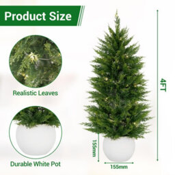 London Boutique Set Of 2 120Cm Pre-Lit Artificial Cedar Pine Topiary Trees, 3D Faux Evergreen Plants, Home Office Decor - thumbnail 2