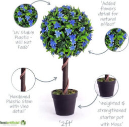 Best Artificial 2Ft / 60Cm Blue Lily Ball Tree Plant Garden Office Conservatory Tropical Indoor Outdoor - thumbnail 4