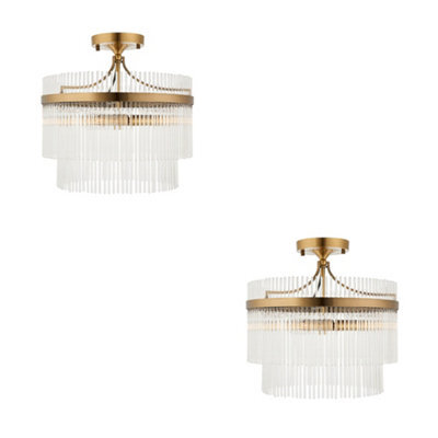 Loops Stylish 2 Pack Antique Brass Semi Flush Ceiling Lights With Clear Glass Shade - image 1