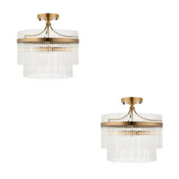 Loops Stylish 2 Pack Antique Brass Semi Flush Ceiling Lights With Clear Glass Shade - thumbnail 1