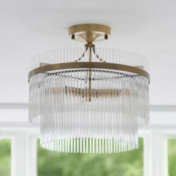 Loops Stylish 2 Pack Antique Brass Semi Flush Ceiling Lights With Clear Glass Shade - thumbnail 7