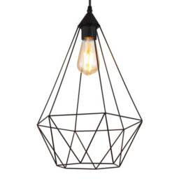 Luminosa Lighting Luminosa Zachary Wire Frame Pendant Ceiling Light Matt Black 1X E27 - thumbnail 3