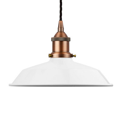 White Small Trinity Metal Painted Dome Pendant Light With Matt Antique Copper Lamp Holder And Black Twisted Cable - Se Home - image 1