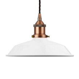 White Small Trinity Metal Painted Dome Pendant Light With Matt Antique Copper Lamp Holder And Black Twisted Cable - Se Home - thumbnail 1