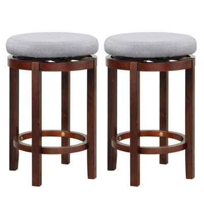 Gainoom Set Of 2 Grey Bar Stools Wooden Counter Height Chair Swivel Kitchen Padded Seat - image 1