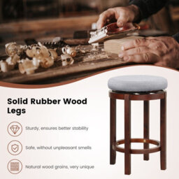 Gainoom Set Of 2 Grey Bar Stools Wooden Counter Height Chair Swivel Kitchen Padded Seat - thumbnail 8