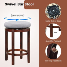 Gainoom Set Of 2 Grey Bar Stools Wooden Counter Height Chair Swivel Kitchen Padded Seat - thumbnail 9