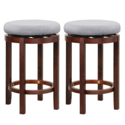 Gainoom Set Of 2 Grey Bar Stools Wooden Counter Height Chair Swivel Kitchen Padded Seat - thumbnail 1