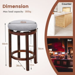Gainoom Set Of 2 Grey Bar Stools Wooden Counter Height Chair Swivel Kitchen Padded Seat - thumbnail 2
