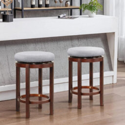 Gainoom Set Of 2 Grey Bar Stools Wooden Counter Height Chair Swivel Kitchen Padded Seat - thumbnail 3