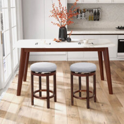 Gainoom Set Of 2 Grey Bar Stools Wooden Counter Height Chair Swivel Kitchen Padded Seat - thumbnail 4
