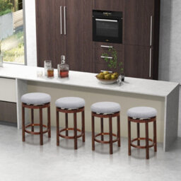 Gainoom Set Of 2 Grey Bar Stools Wooden Counter Height Chair Swivel Kitchen Padded Seat - thumbnail 5