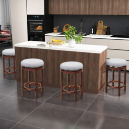 Gainoom Set Of 2 Grey Bar Stools Wooden Counter Height Chair Swivel Kitchen Padded Seat - thumbnail 6