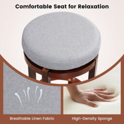 Gainoom Set Of 2 Grey Bar Stools Wooden Counter Height Chair Swivel Kitchen Padded Seat - thumbnail 7