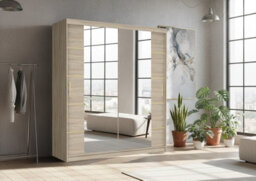 Fhif Dallas Gold 120Cm Oak Sliding Door Wardrobe Modern Bedroom Storage With Full Length Mirror Shelves And Hanging Rails - thumbnail 1