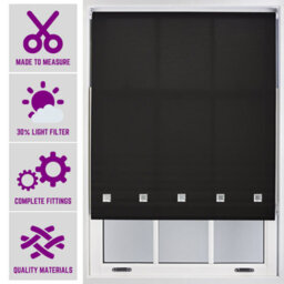 Black Daylight Roller Blind With Chrome Square Eyelets Free Cut Service By Furnished - (W)120Cm X (L)210Cm
