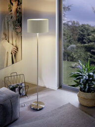 Elegant Satin Nickel Floor Lamp With Taupe Gold Shade And Pedal Switch - thumbnail 3