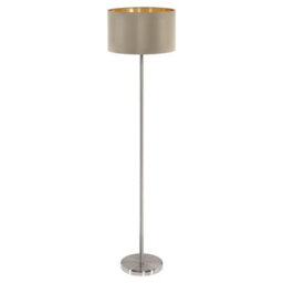 Elegant Satin Nickel Floor Lamp With Taupe Gold Shade And Pedal Switch - thumbnail 1