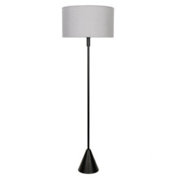 Valuelights Mitch Grey Fabric Drum Lamp Shade Black Single Stem Triangle Floor Lamp - thumbnail 2