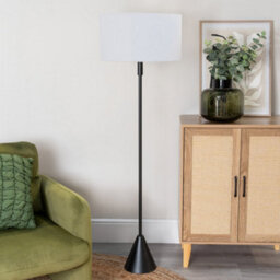 Valuelights Mitch Grey Fabric Drum Lamp Shade Black Single Stem Triangle Floor Lamp - thumbnail 3