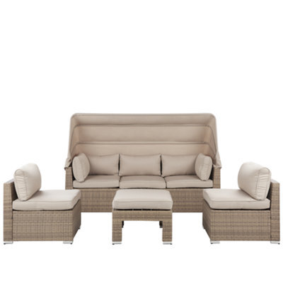Beliani Garden Lounge Set With Table 5 Seater Coccolia Modular Pe Rattan Beige - image 1
