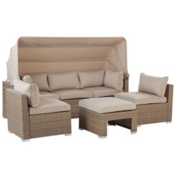 Beliani Garden Lounge Set With Table 5 Seater Coccolia Modular Pe Rattan Beige - thumbnail 5
