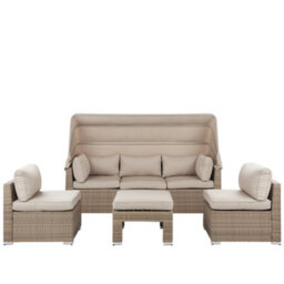 Beliani Garden Lounge Set With Table 5 Seater Coccolia Modular Pe Rattan Beige - thumbnail 1