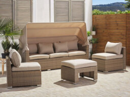 Beliani Garden Lounge Set With Table 5 Seater Coccolia Modular Pe Rattan Beige - thumbnail 2