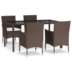 Walplus 5 Piece Garden Outdoor Dining Set Suitable For Backyard, Patio With Cushions Brown Poly Rattan - thumbnail 2