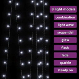 Berkfield Led Curtain Fairy Lights 3X3M 300 Led Cold White 8 Function - thumbnail 4