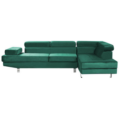Beliani Corner Sofa 5 Seater Norrea Velvet Emerald Green Left Hand - image 1