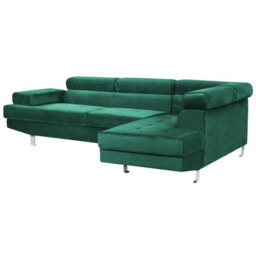 Beliani Corner Sofa 5 Seater Norrea Velvet Emerald Green Left Hand - thumbnail 4