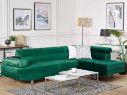 Beliani Corner Sofa 5 Seater Norrea Velvet Emerald Green Left Hand - thumbnail 2