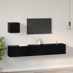Berkfield Tv Unit Set 4 Pcs Black Oak 60 X 30 X 30 Cm Engineered Wood - thumbnail 4