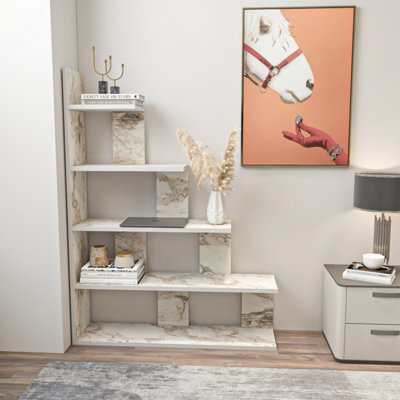 Decorotika Echo 120 Cm Bookcase White Marble Effect - image 1