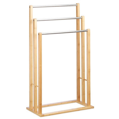 Bamboo Towel Rail 3 Tier Steel Poles Bathroom Stand Holder Floor - image 1