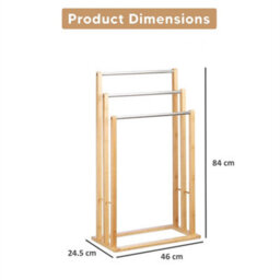 Bamboo Towel Rail 3 Tier Steel Poles Bathroom Stand Holder Floor - thumbnail 2