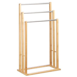 Bamboo Towel Rail 3 Tier Steel Poles Bathroom Stand Holder Floor - thumbnail 1